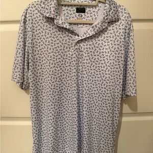 Greg Norman Collection Light Blue Polo with Navy Seahorse Pattern